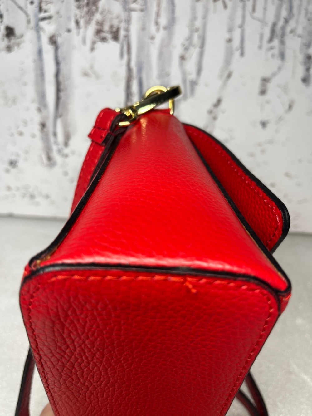 Italian Leather Clutch Crossbody Top Handle Red Bag Bee Closure - Picture 10 of 11